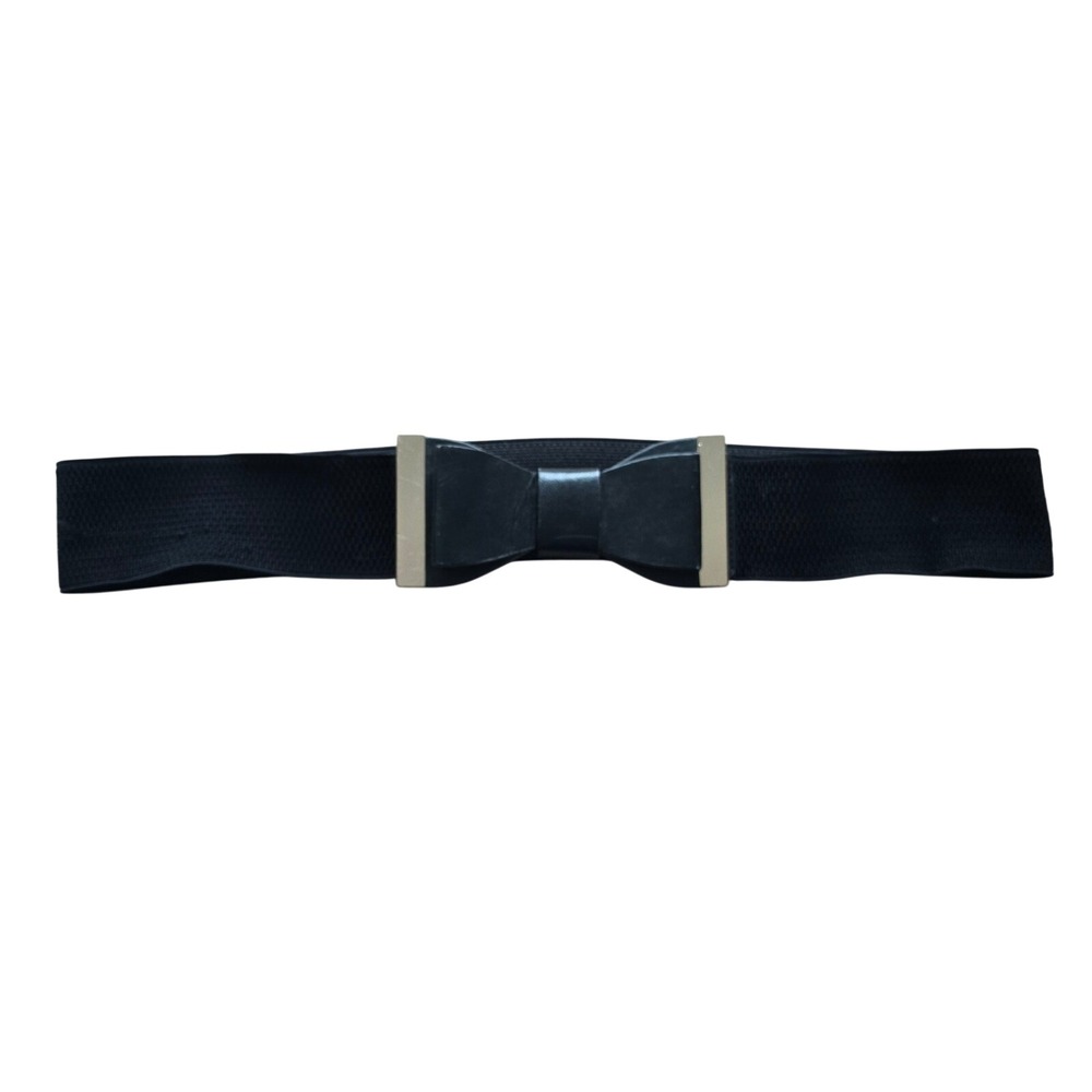 LA EXPRESS Black Elastic Bow Belt Gold Buckle Women's Fashion Accessory